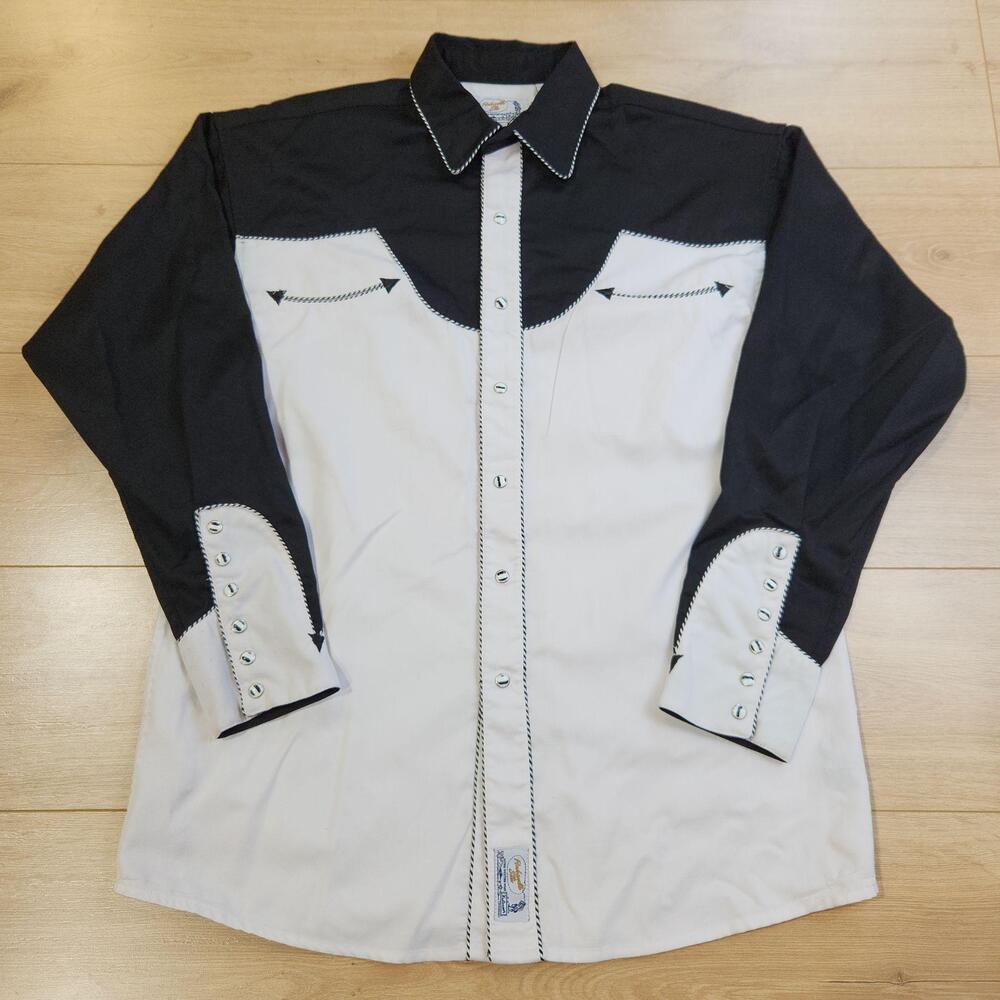 Panhandle Slim Shirt Mens Medium Black White Colorblock Retro Western Snap